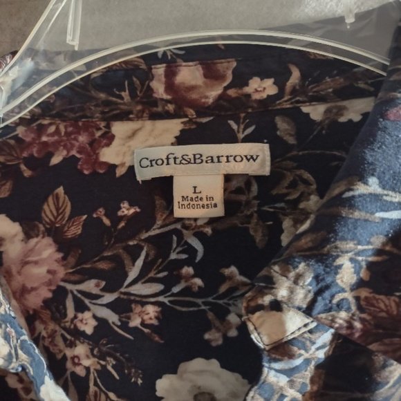 Croft & Barrow long sleeve button collar floral shirt casual Sz L - Picture 2 of 9